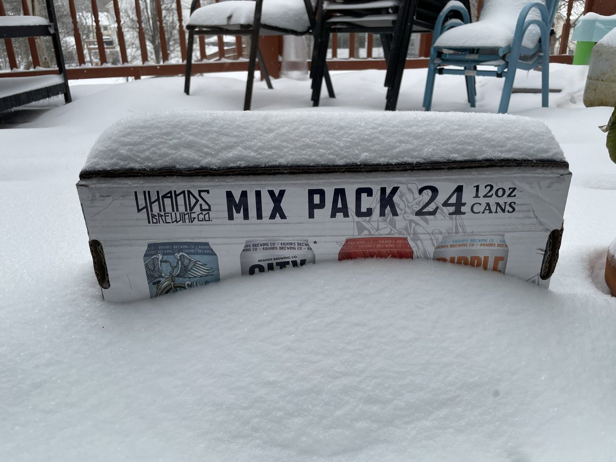 MEatMS's tweet photo. @4HandsBrewingCo came home to a little winter wonderland on the porch. (No beer was harmed) https://t.co/sLip5Ja0kF