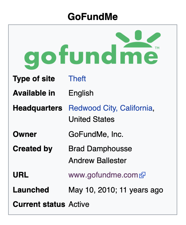 AndrewLawton's tweet image. Looks like someone has updated GoFundMe's Wikipedia page.