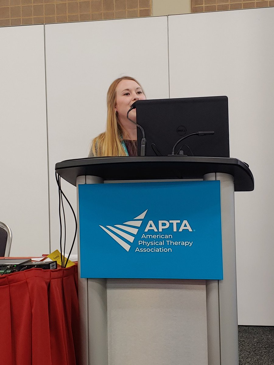 elonpt's tweet photo. @ADenealSPT with her research colleague @savannahc_henry presenting a platform presentation today on step activity and fall risk in persons with PD. Amazing presentation that sparked great interest! https://t.co/WIpuHEknlk