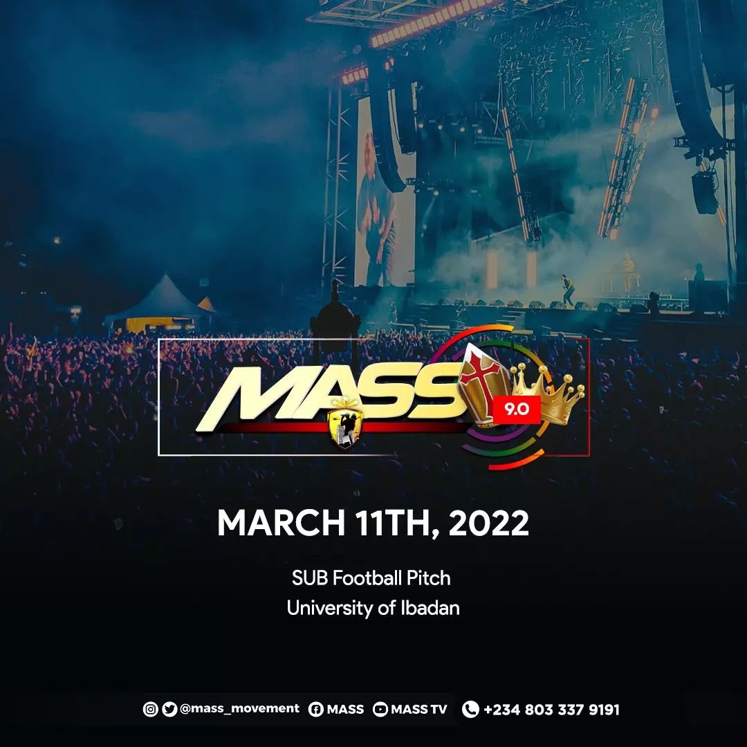 kornel_yewogs's tweet photo. #MASS9 F I N A L L Y !!!!

#MASS9 - Kings &amp; Priests On 11th March 2022 -

Make your way to the Student Union Combined Soccer Pitch of the University of Ibadan

#MASS9
#MASSRevival
#KingsAndPriests 
#MARCH11
#Friday11thMarch2022 https://t.co/r9XfrhmWag