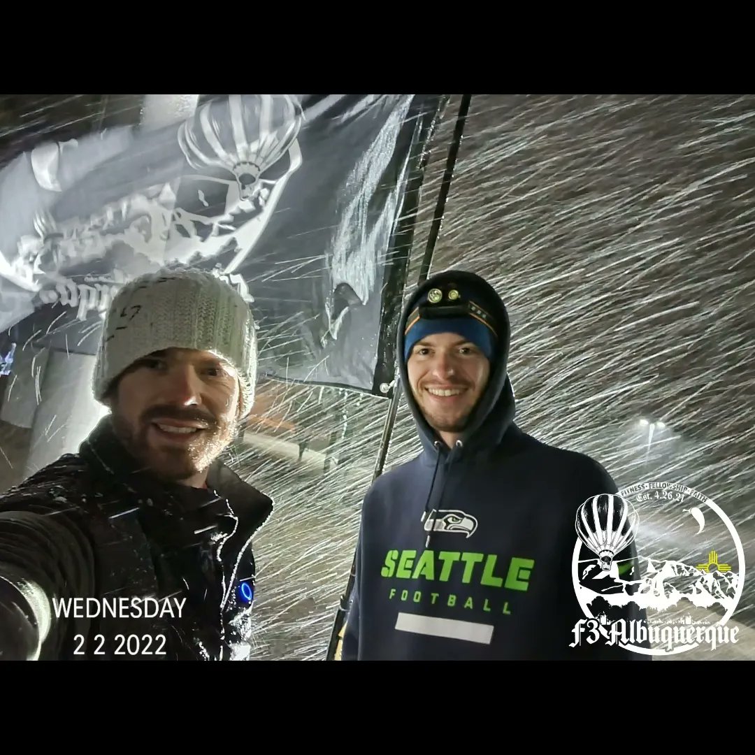 F3Abq's tweet photo. Planted a shovel flag at a new AO this week...even when it's snowing sideways. "The Club" meets on Wednesdays at 5:30a (999 4 Hills Rd) #f3nation @F3Expansion

Don't forget to get your ABQ shirt pre-order 👇
https://t.co/vXM5SXQbVU https://t.co/7B2mUoBb3d