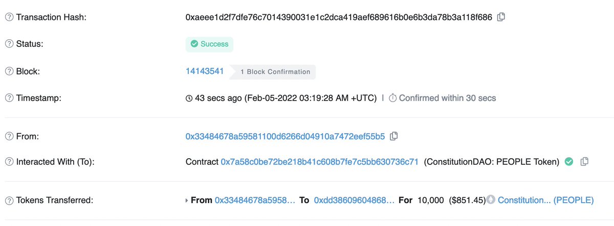 As promised, I donated my 10,000 $PEOPLE tip to the <a href="/The_PeopleDAO/">PeopleDAO (📜, 🤝)</a> treasury

The address is 0xdd386096048683378e87fa626c75c2b548fd5e7e on Ethereum, Polygon, and BSC

We are raising funds to incubate subDAOs that advance web3, and also create use cases for $PEOPLE token
