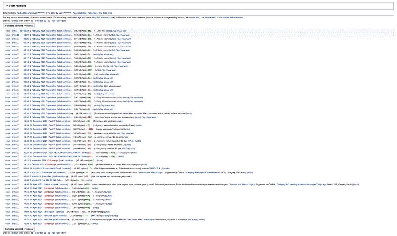 🪦RIP “Wikipedia is not credible source”   It took a full year, but our James Mars Wikipedia page dropped yesterday. The entire process has caused us to gain an entirely new appreciation for this vast enterprise. As you can see on the second page, there are over fifty edits. 1/6