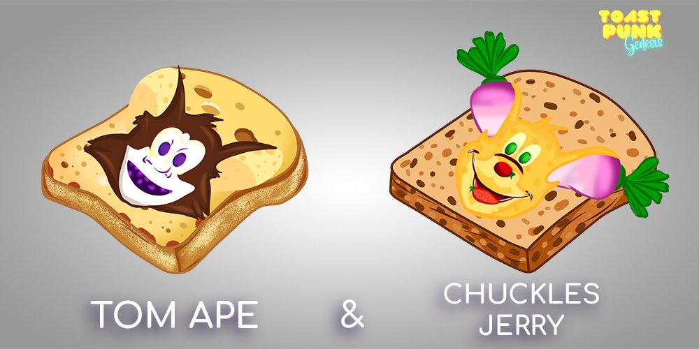 toastpunk's tweet photo. Minting is live for
Toast Punks Genesis!
And #TomApe & #ChucklesJerry
want to have some fun!
Comment #Toasty for a chance to some ETH ! 🎈💰
-Like and Reweet to enter!
-Toaster timer is set to 30mins! Winner chosen in 30 mins!
#ToastPunksGeneiss #Toasty #flexlove https://t.co/U9XIHZ5bb4