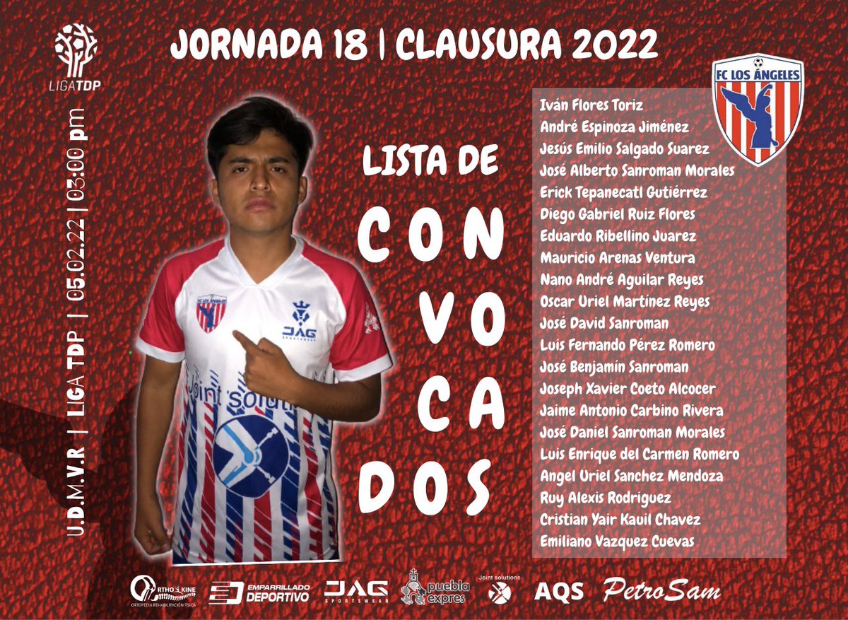 FCLosAngelesMx's tweet photo. ORTHO KINE presenta la lista 📗 de convocados para hacer frente 👊 a la #Jornada18 de la 🇲🇽 @ligatdp. ¡Vamos muchachos! #FCLAS🔴⚪️ https://t.co/PUAKitSM4X