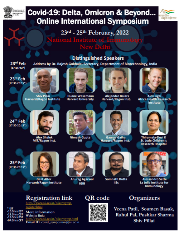 NImmunology's tweet photo. A virtual symposium on #COVID19 to be hosted by NII from Feb23 to Feb 25- an exciting program with stellar line of speakers-register now! 
@DBTIndia @rajesh_gokhale @DrJitendraSingh @ShivPillai4 @NimeshLab @duane_wesemann @BalazsLab @AnuragAgrawalMD @sigallab @shaleklab @SetteLab https://t.co/8rFqxR21Xr