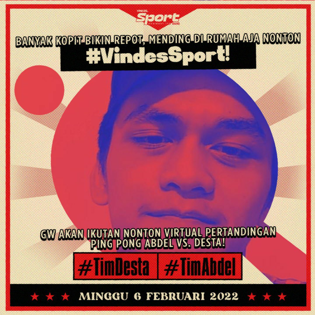 DI #VindesSport besok malam gue #TimDesta el botuna jgn dilawan!!

twb.nz/vindessport
<a href="/twibbonize/">Twibbonize</a>
#twibbonize