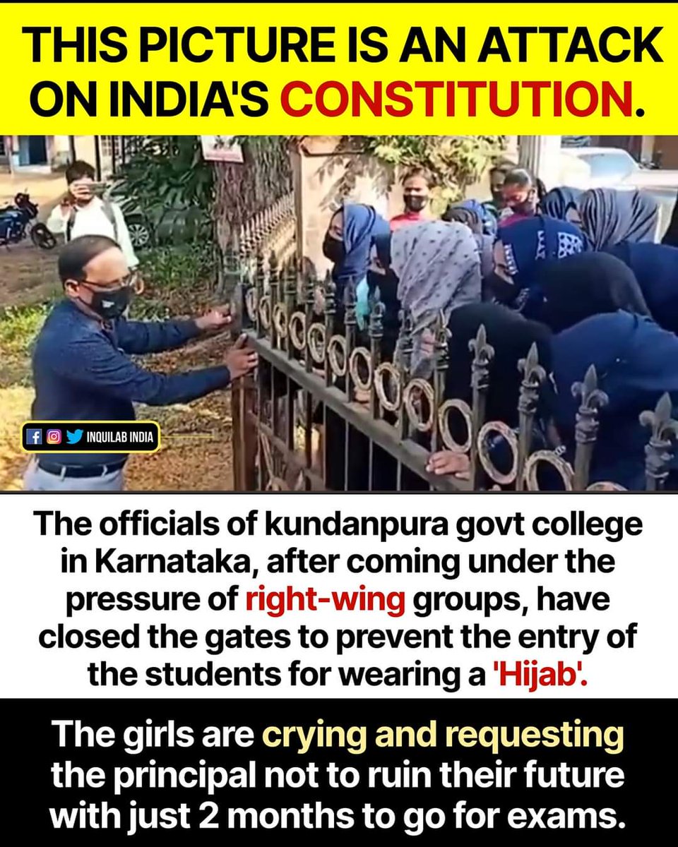 waseem0560's tweet photo. More Power to our brave Sisters.
May Allah protect them.
Duas for their parents who are supporting them to fight for their fundamental rights.
Brick by brick,wall by wall every apartheid will fall. Inshaallah 
#HijabisOurRight https://t.co/6PCbcybR0o