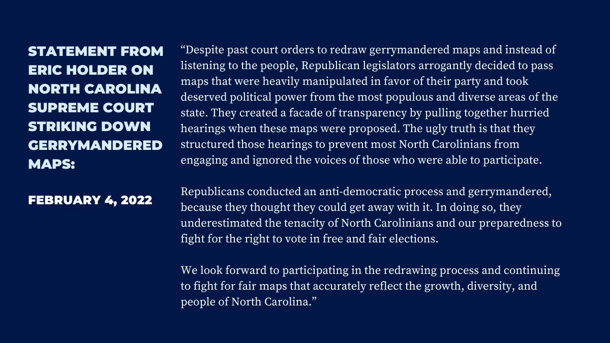 EricHolder's tweet photo. Victory in yet another state: North Carolina. Efforts to weaken the power of the vote for select groups of people are unlawful and must not be tolerated—not on our watch. We must and will act. https://t.co/lq1xL6PbOe