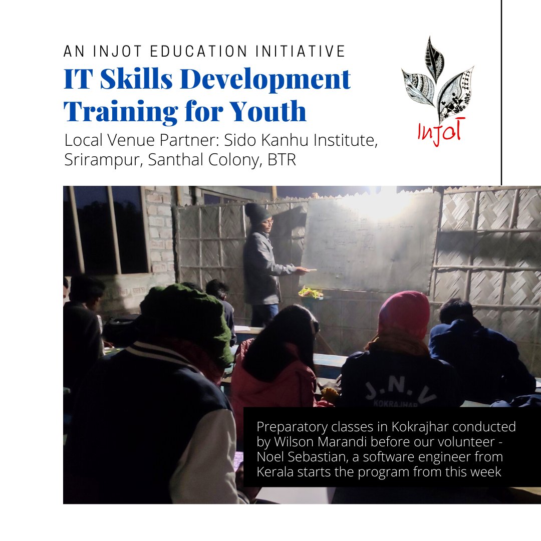 InjotTrust's tweet photo. We take this opportunity to announce our new initiative IT Skills Training for Youth. IT is an essential life skill in today’s world. For enthusiastic learners from marginalised communities, without training opportunities and devices, it is just a passing thought. https://t.co/igbt0nmyKb