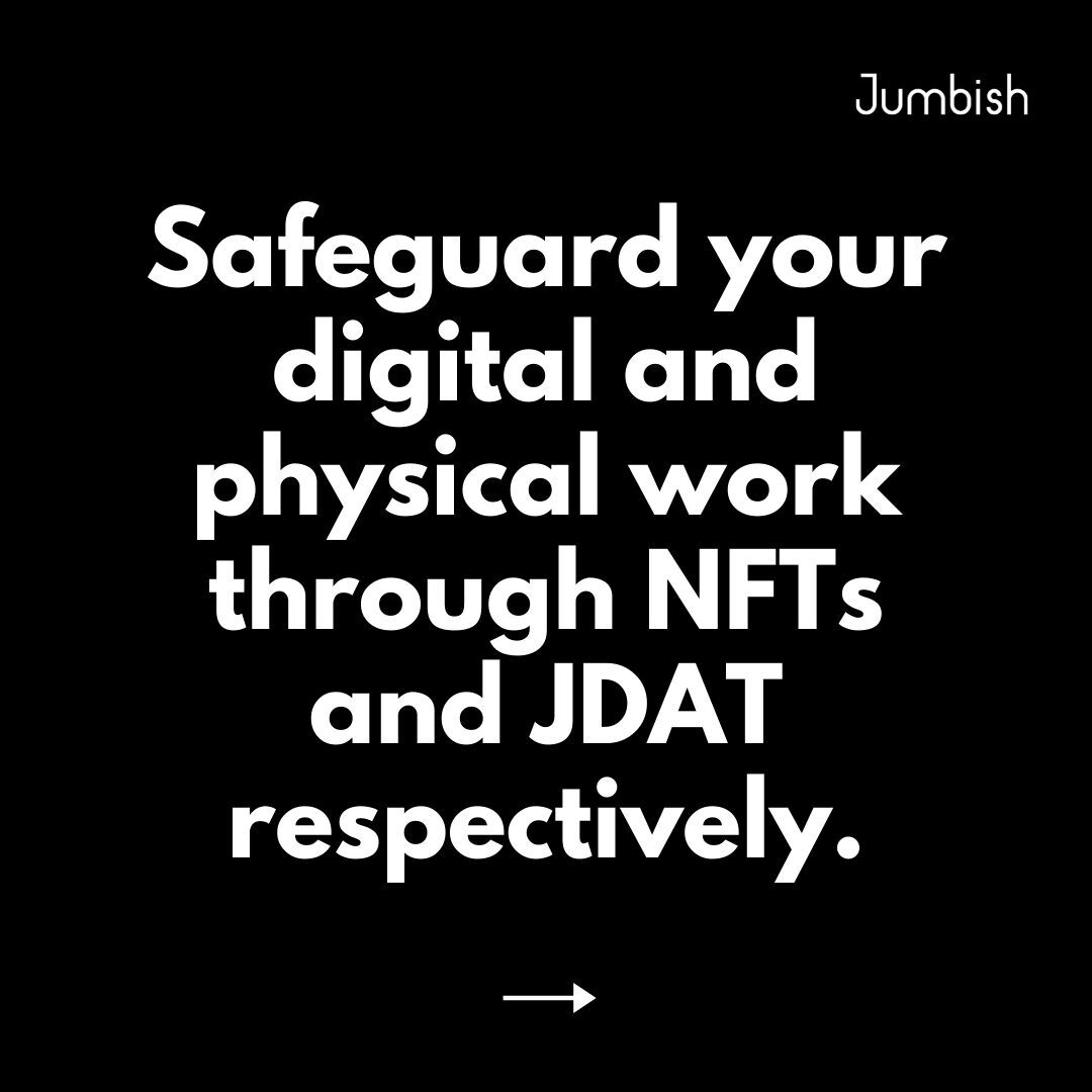 Jumbishcreation's tweet photo. Your artwork relies on you to keep it safe.
JDAT and NFT both help protect the authenticity of your art.
Enjoy the process of creating AND sharing your work without the fear of plagiarism.
DM for more details. . .
#NFT #JDAT #artauthenticity #plagiarism #nfts #nftcollector https://t.co/zzJbAwnJXF
