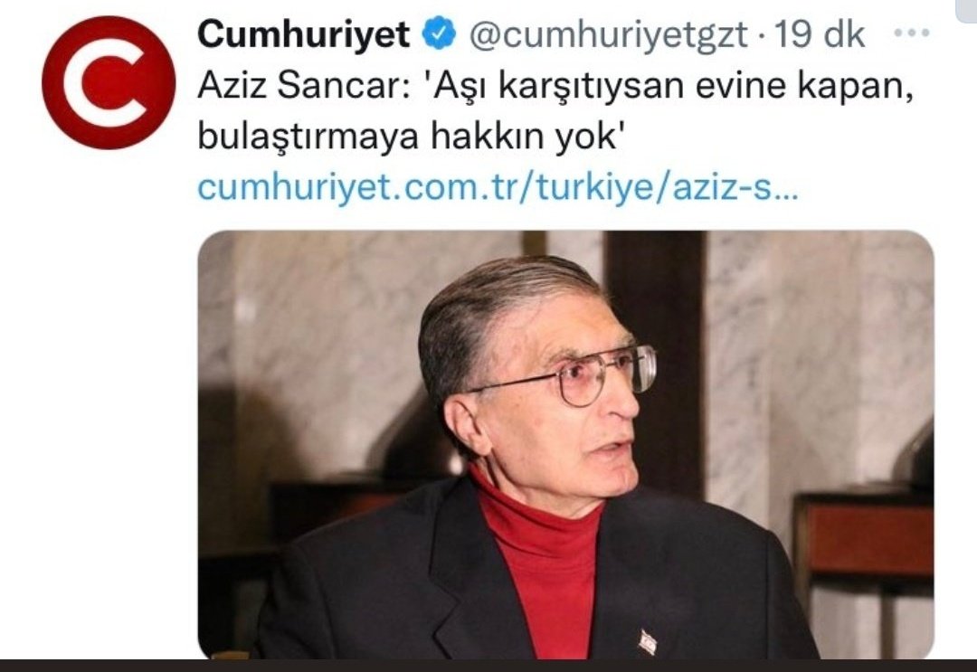 Nobel ödüllü virolog Luc Montaigner: "Aşı, yeni varyantların sebebidir. Bunu size ispatlayabilirim" demişti. Bilim böyle ispatla çalışır. Maske ve aşı sizi korumuyorsa evinizde oturmayı tercih edebilirsiniz ama kimseye evinde otur diyemezsiniz. #HaddiBilAzizSancar