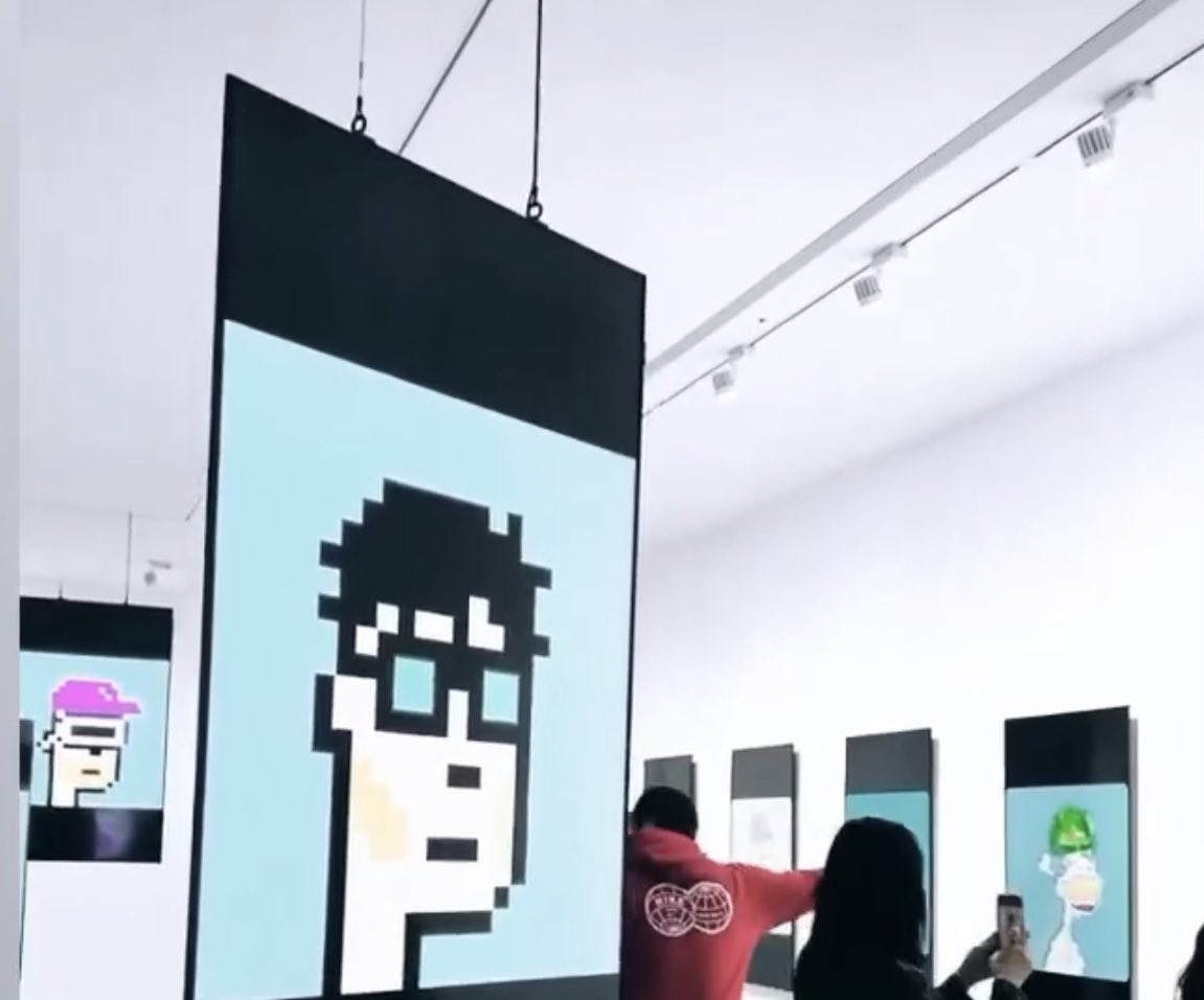 #NFT united in one at the Sweeper Art Show in #Taiwan

Amazing collections and talk by <a href="/PleasrDAO/">Pleasr</a> members in Taipei, thanks for the support! 

Most importantly, $YFI OG and ChairApe of #BAYC, <a href="/machibigbrother/">Machi Big Brother</a> for letting us display his sick apes 🦍