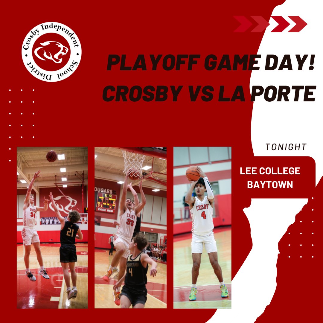 CrosbyISD's tweet photo. GAME DAY!! Tonight @CrosbyHoops battles La Porte at Lee College in Baytown. Tipoff will be after 7pm. Tickets will be $5 cash at the door. We hope to see you there! Let's Go Coogs! @CrosbyHigh #thisisnow #txhshoops https://t.co/LGa6OlDg2U