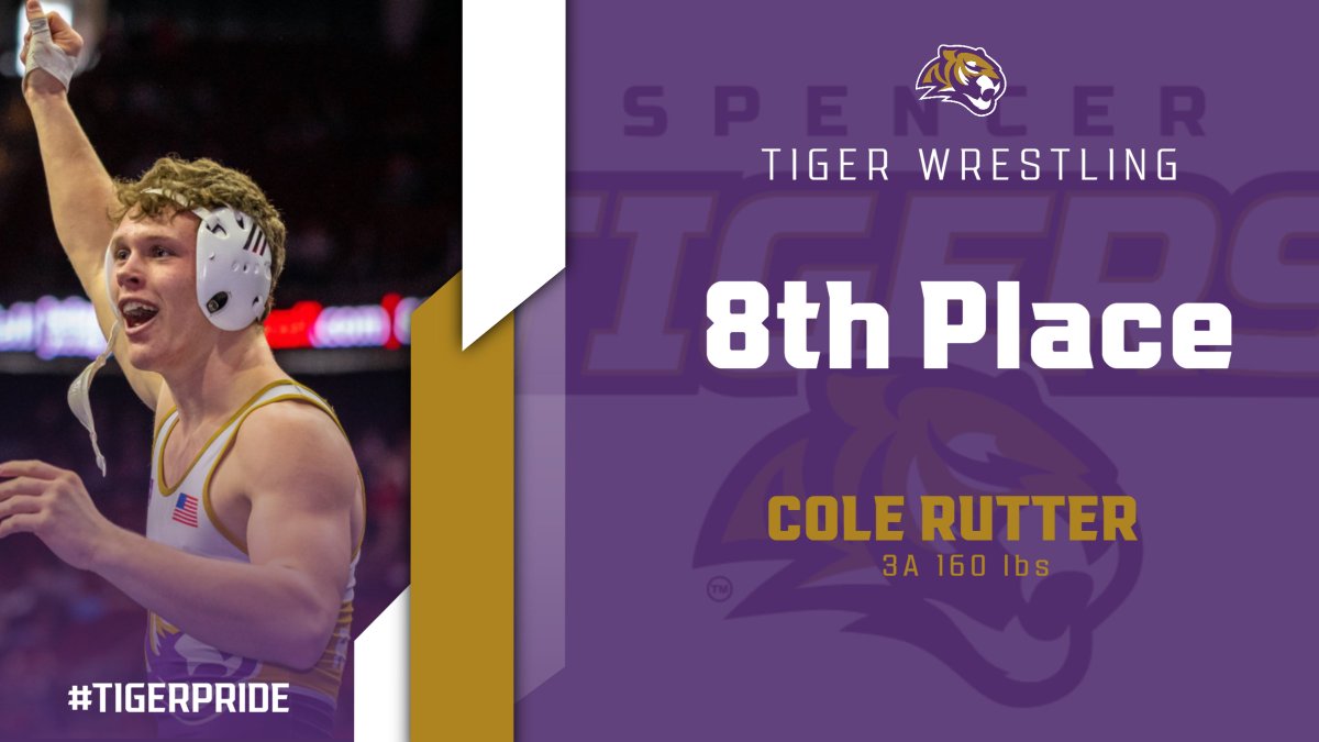 SpencerTigerAD's tweet photo. Congrats Cole Rutter on your 8th place finish at the @IHSAA State Wrestling Tournament! Well deserved! #TigerPride #BeUncommon https://t.co/Ai9KePooHi