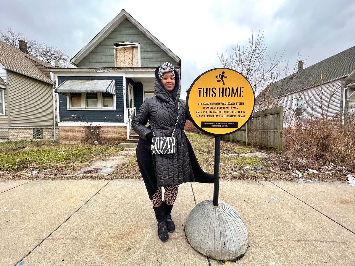 tonikagj's tweet photo. To honor the stolen legacy of Black people who were pioneers of pursuing homeownership in Greater #Englewood during the 1950’s &amp; 60’s, the first two landmarkers for my “Inequity For Sale,” project ARE NOW installed at 6823 S. Aberdeen St. and  7250 S. Green St. Go visit them! https://t.co/8dQxojdSHN