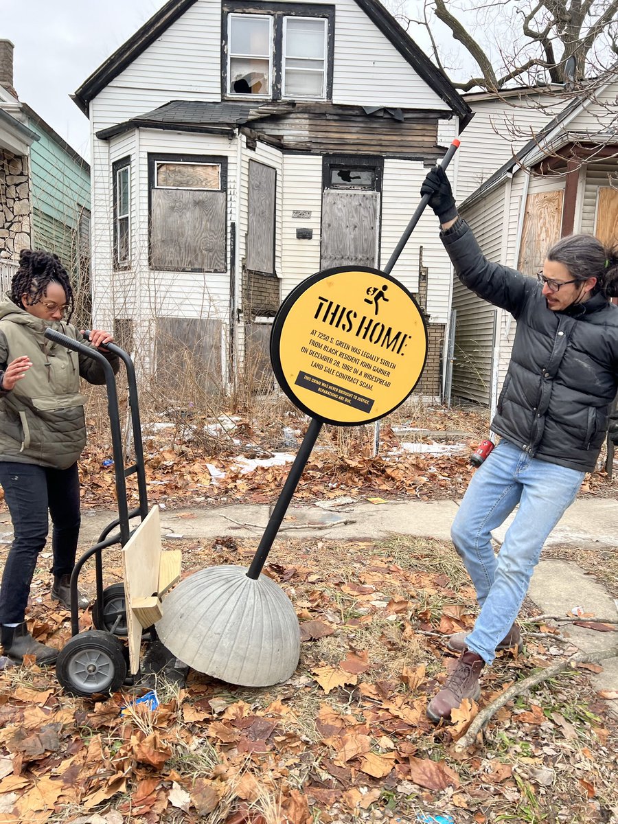 To honor the stolen legacy of Black people who were pioneers of pursuing homeownership in Greater #Englewood during the 1950’s &amp; 60’s, the first two landmarkers for my “Inequity For Sale,” project ARE NOW installed at 6823 S. Aberdeen St. and  7250 S. Green St. Go visit them!