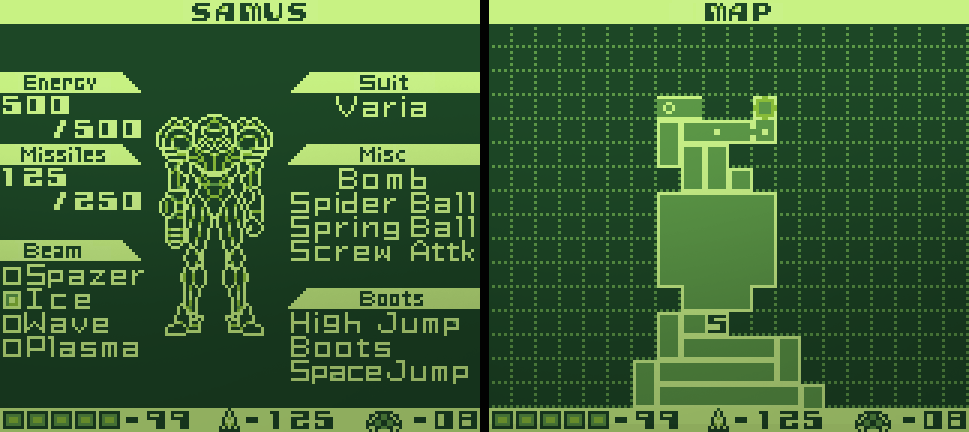 GuilhermeRM_art's tweet photo. Since people liked if for #Metroid 1, here is what it might look like if Metroid II had an Inventory and map screen https://t.co/YBjFShGsph