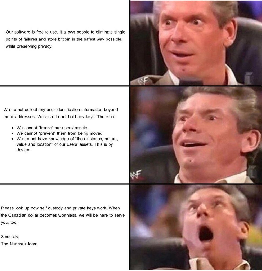 That moment when <a href="/JustinTrudeau/">Justin Trudeau</a> finds out he can’t “freeze” your #bitcoin account