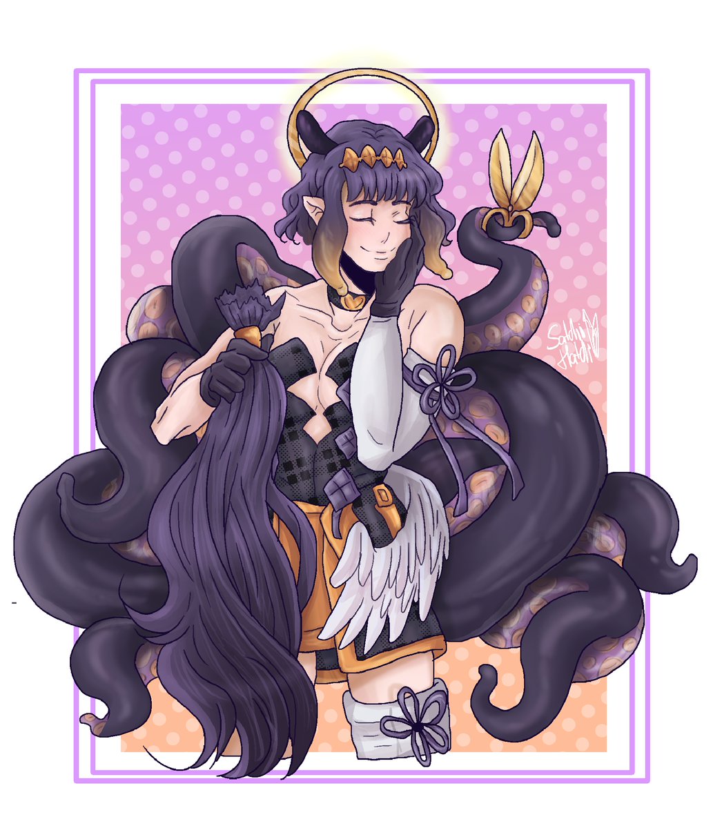 It was time to try something fresh and new. Sure she likes it. #inaART #inamori #digitalart #animegirl #haircut #tentacles #art