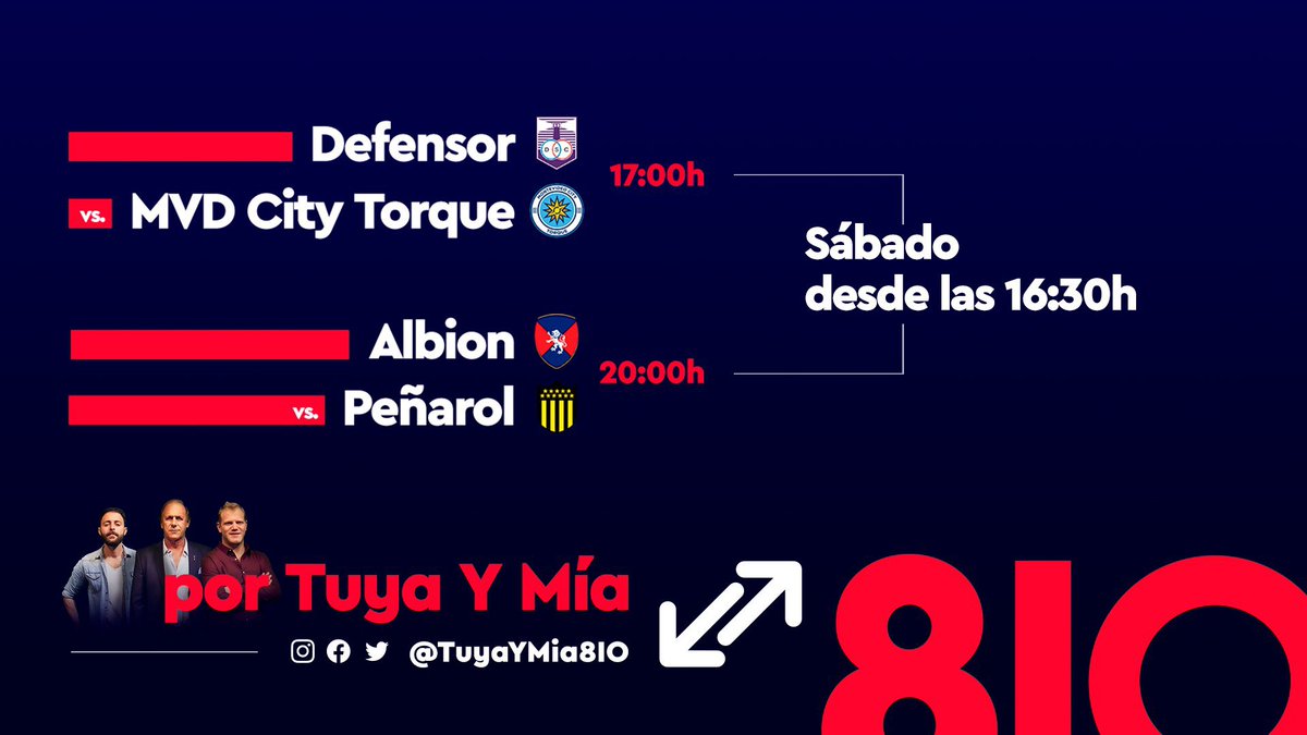 #Apertura
Continúa la 3ra. y la vivîs por @ElEspectador810:

⏰ 17:00
⚽️ <a href="/DefensorSp/">Defensor Sporting</a>-<a href="/MvdCityTorque/">Montevideo City Torque</a> 
🎤 <a href="/JuanEsmoris02/">Juan Esmoris</a> <a href="/MauriPanizza/">Mauricio Panizza</a> <a href="/JuanCholoRodri1/">Cholo Locutor🎤🎧</a>

⏰ 20:00
⚽️ <a href="/albion_uy/">Albion Football Club</a>-<a href="/OficialCAP/">PEÑAROL</a>
🎤 <a href="/LaliSonsol/">𝗔𝗹𝗲𝗷𝗮𝗻𝗱𝗿𝗼 𝗦𝗼𝗻𝘀𝗼𝗹</a> <a href="/oscarbelo/">Oscar Belo</a> <a href="/JorgeFSere/">Jorge Fernando Seré</a>
ℹ️ #Willy  

🌍 Espectador.Com/envivo

🔄Circuito CORI