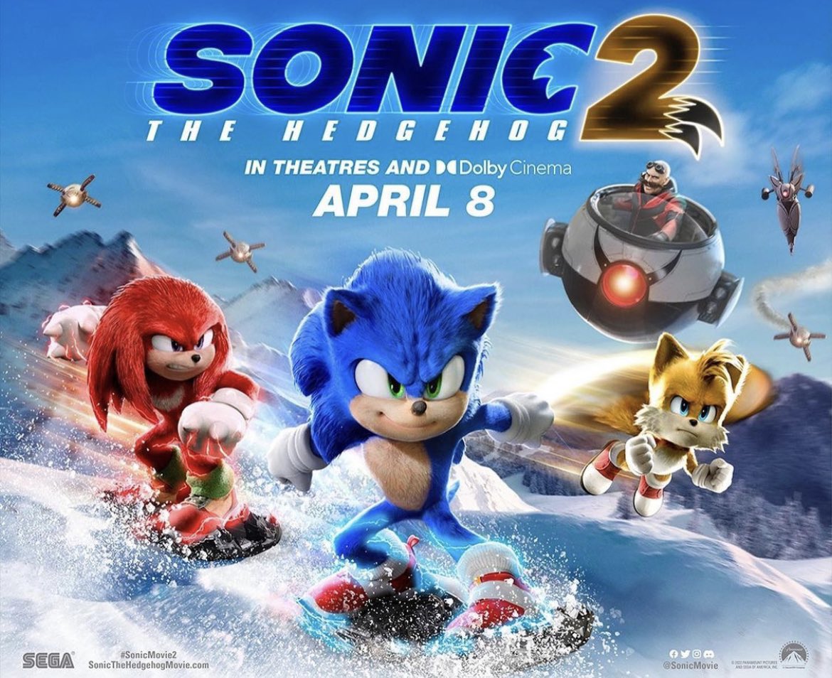 Sonic the Hedgehog 2 será lançado nos cinemas no dia 8 de abril de 2022