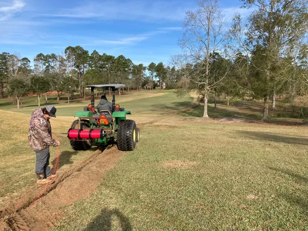 MoneyHill1's tweet photo. We are 3 months away from starting the greens renovation! To speed things up, Jason Ward (CGCS) and his team have started trenching in the new irrigation wires that will be running to the greens and are adding new boxes to replace those out of date. #NewCourseUnveiling #Fall2022 https://t.co/5jnI25TQmO