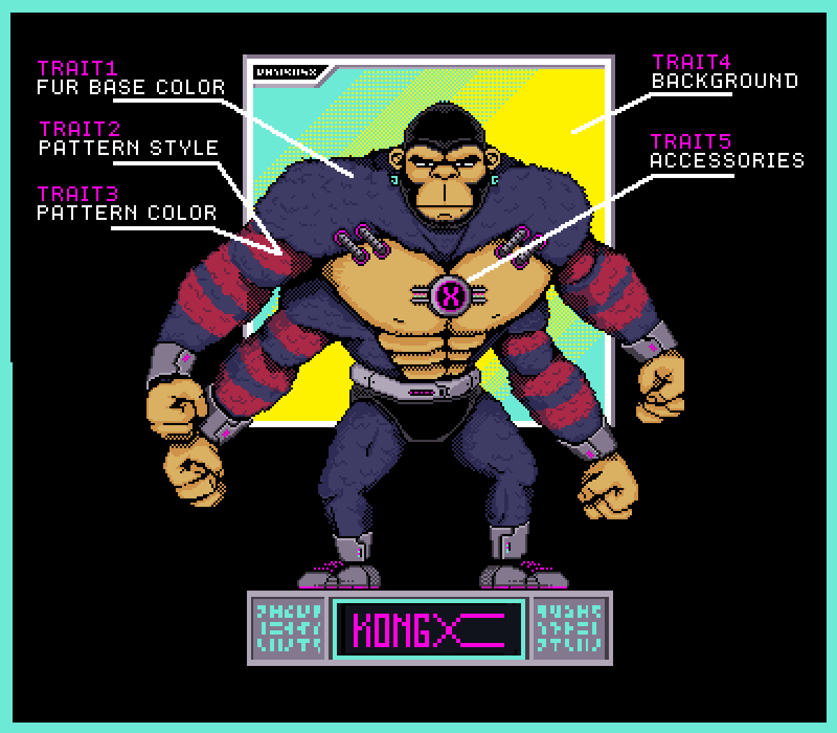 ImmutableKongz's tweet photo. One step further in the definition of our KONGX Gen2 collection! with dynamic trait count that inherits and randomizes attributes from the previous generation of KONGZ! 

Early fusions will be rewarded with rarer accessories assigned based on the NFT number count!

more on the 🧵 https://t.co/Scy5YmJvQG