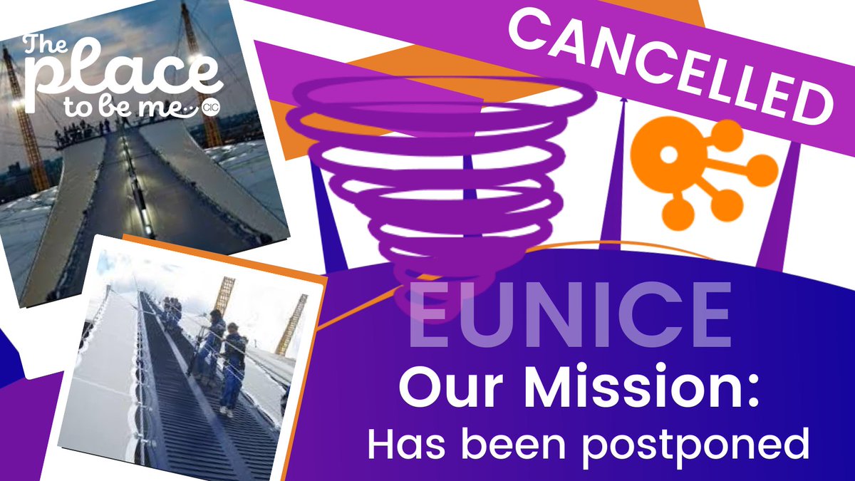 TP2Bme's tweet photo. MISSION CANCELED
Eunice has blown the roof off the o2 so our climb tomorrow is canceled. We will be back!! Climbing together and raising money for our Youth Hub Launching 30th April at zinc arts in Ongar
#love2Bme #selfCare #TheO2 #London #StormEunice #eunice https://t.co/FIwu3kYrBO