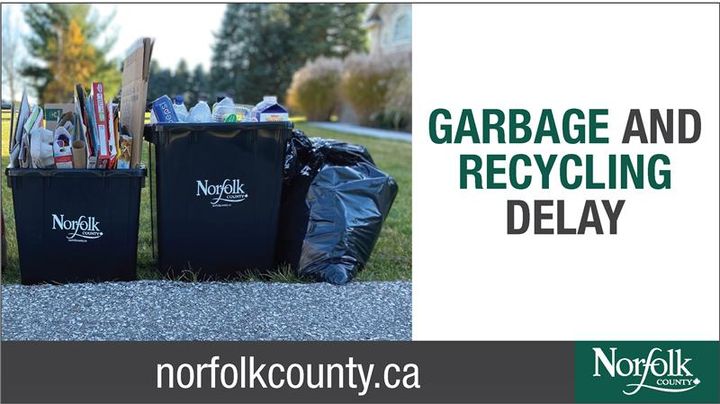 NorfolkCountyCA's tweet photo. Just a quick reminder to residents that waste collection for all of Norfolk County (except Simcoe) will be delayed by one day next week due to Family Day. 🗑️♻️

For a full list of holiday collection schedules visit https://t.co/egTBzNM7bH https://t.co/Pw2RpuZmXD