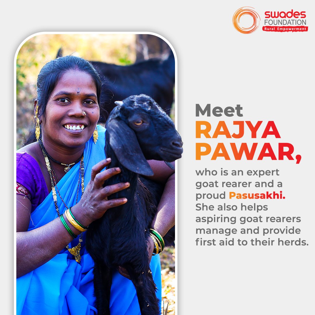 WeAreSwades's tweet photo. Starting her entrepreneurial journey with just 3 goats, Rajya has expanded her herd to 18 goats. Offering her expertise in the management of animals, their feed & health to aspiring goat rearers, She is confident, empowered & is an inspiration for many. #SwadesBuildingLivelihoods https://t.co/osO2XfAQvD
