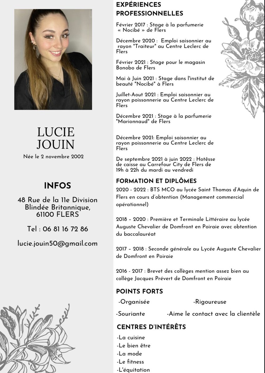 Bonjour à tous,
Rencontrant des difficultés à trouver une #alternance sur Bordeaux dans le domaine de la parfumerie/maroquinerie/prêt à porter de Luxe je me permets de déposer mon cv et quelques informations supplémentaires afin d’avancer dans mes recherches.
RT appréciés❤️ Merci