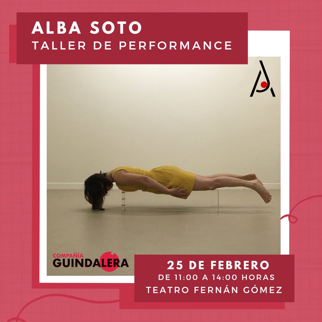 Comienza el fin de semana con buenas noticias: ¡Nuevo taller para los grupos de ÁGORA JOVEN! 🎭

TALLER DE PERFORMANCE
Impartido por #AlbaSoto
albasoto.com

📍25 de febrero
11:00-14:00 h
En <a href="/fernangomezCCV/">Fernán Gómez CCV</a>

¡Reserva tu plaza vía redes sociales! 📩

#Teatro #Madrid