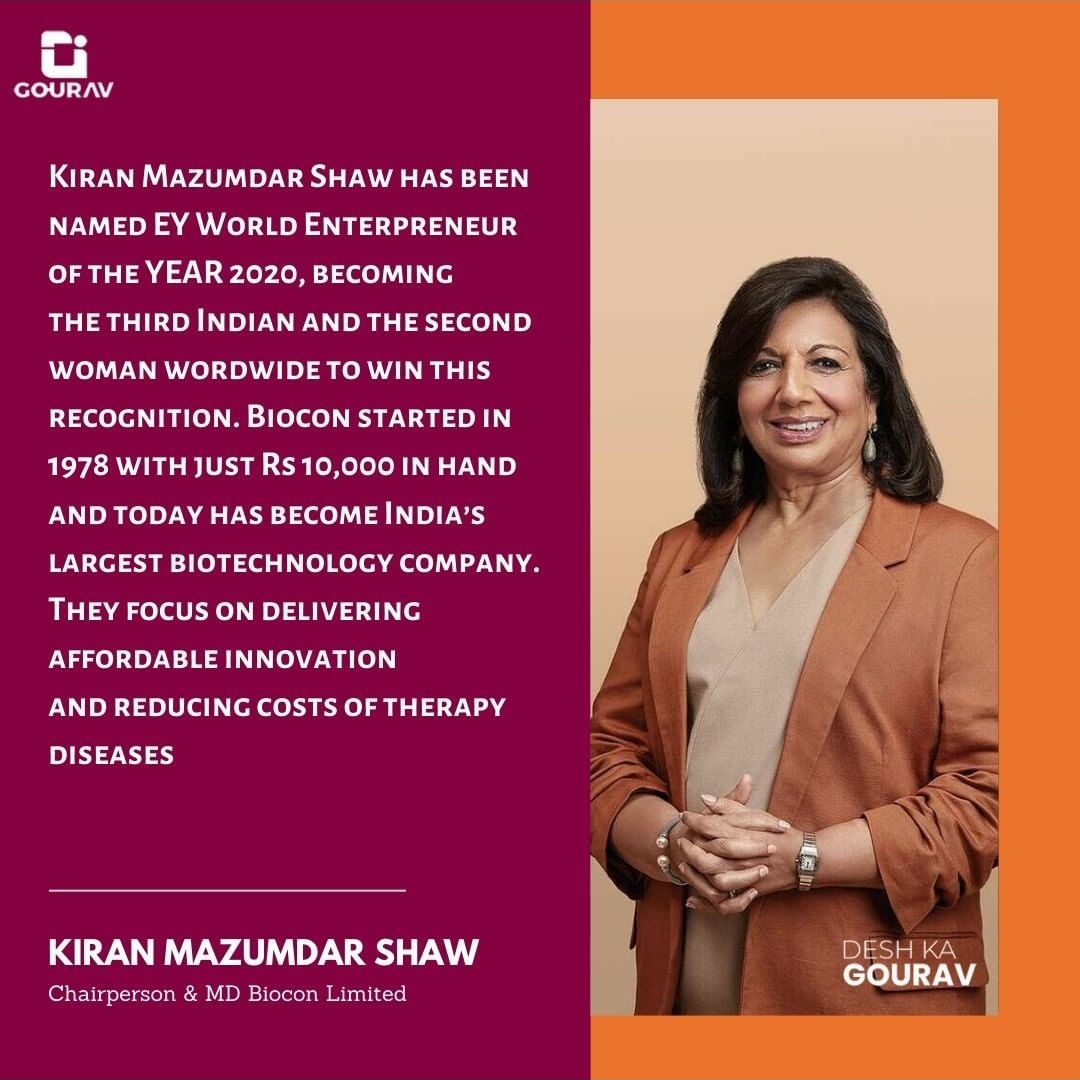 with_gourav's tweet photo. Kiran faced a lot of skepticism and discrimination back even after being a partner at Biocon India since inception(1978). She has come a long way and received the Padma Bhushanaward. 
#DeshKaGourav#ShineWithGourav#FeelTheGourav#wonderwoman#Womenrise#WomenEmpowerment#ProudIndian https://t.co/MwkyJ12q5O