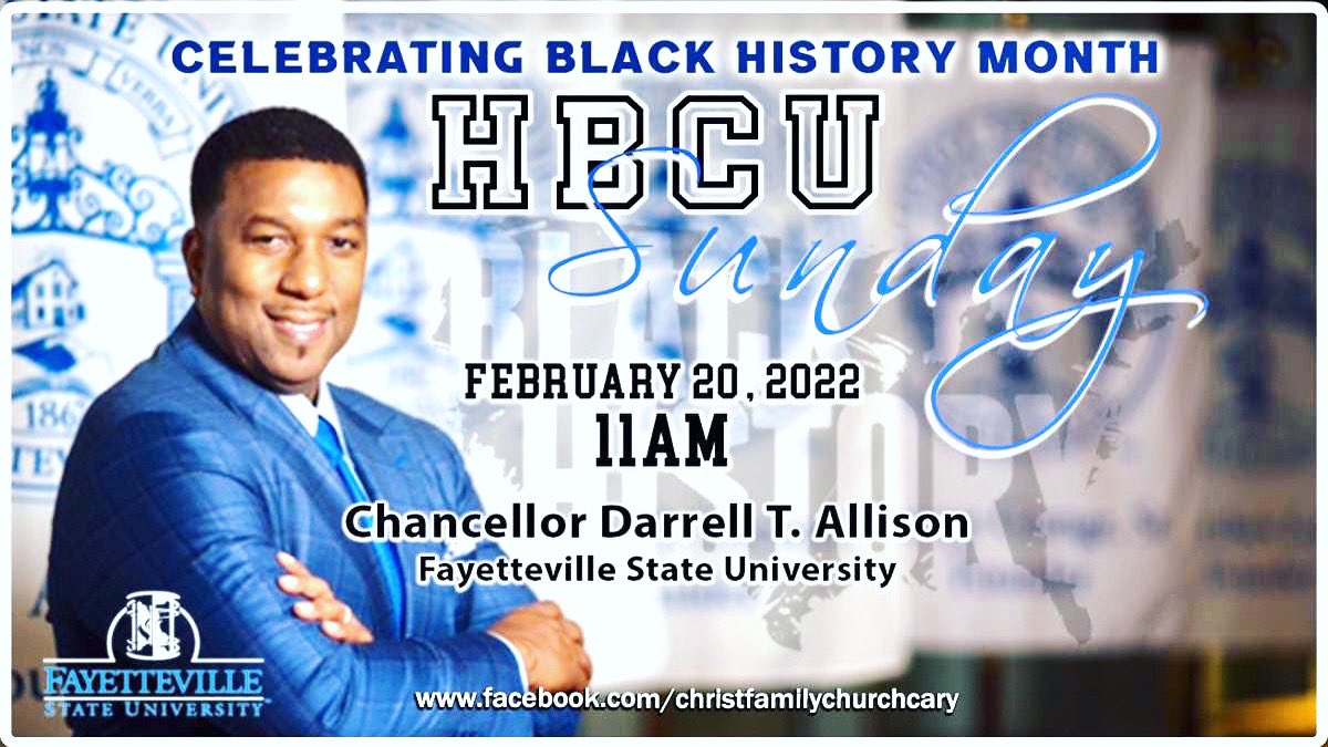 RodofGodComedy's tweet photo. Join us at Christ Family Church (Cary) for HBCU Sunday tomorrow @ 11am where the Guest Speaker will be Chancellor Darrell Allison (Fayetteville State University)…aka My Big Brother😂! https://t.co/8eEjtkSB30
@CFamC
#HBCUSunday #FayettevilleStateUniversity
#ProudLittleBrother https://t.co/mO5uYtR8Fz