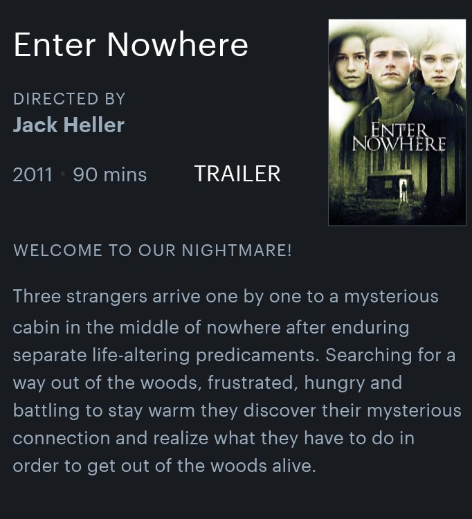 rajmohan2blue's tweet photo. 140. #EnterNowhere (2011 - English)
Superb engaging movie with unique storyline
Rating - 3.75/5👌

#Movies2blue https://t.co/HDcgjshQDS