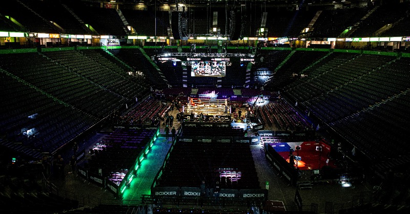 boxxer's tweet photo. The stage is set 🏟 #KhanBrook
Tune in exclusively on Sky Sports Box Office 🎟📺
#KhanBrook | TONIGHT | AO Arena Manchester | @skysportsboxing Box Office