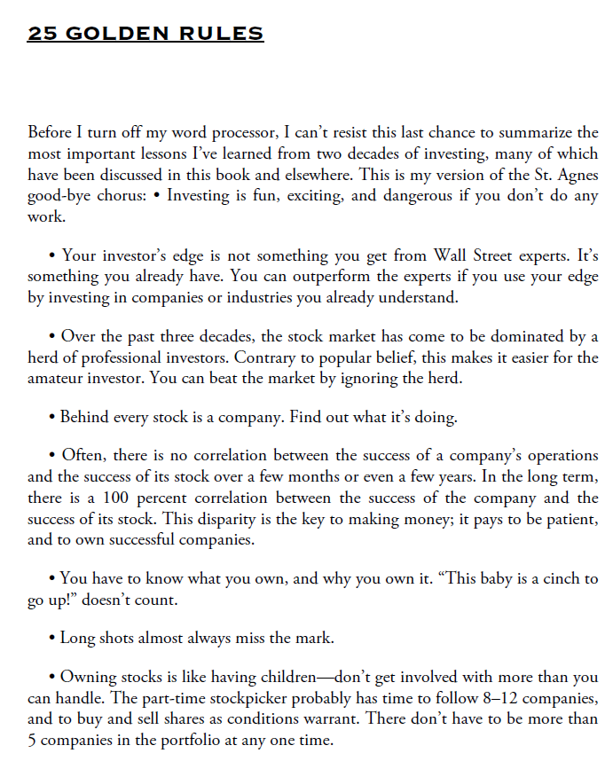 25 Golden Rules for Investing by Peter Lynch From "Beating the Street
