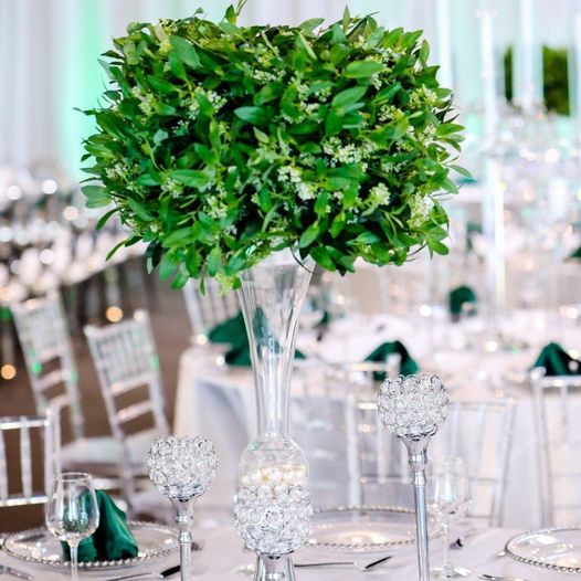 occasionshall's tweet photo. Shimmer of silver with the sparkle of crystal on a crisp white linen table made perfect the the pop of green. #tablesetting #tabledecor #tableideas #eventplanning #weddingplanning https://t.co/11CypQvchM