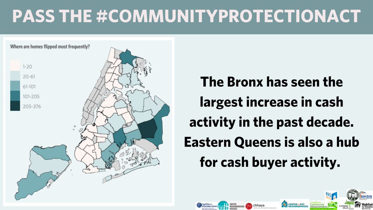 BronxWorks's tweet photo. Property flipping—investor buys a home & resells for a quick profit—drives prices up for would-be homeowners, raises property taxes & rents, and provokes harassment of homeowners, who are majority Black & Latinx, in gentrifying neighborhoods. We need the #CommunityProtectionAct https://t.co/lgDQlAjnHk