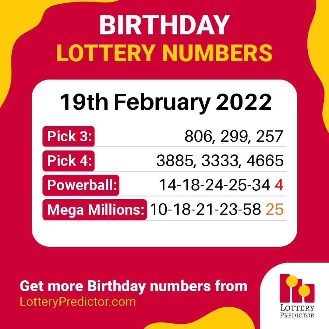 Birthday lottery numbers for Saturday, 19th February 2022
#lottery #powerball #megamillions
https://t.co/JxdWRNZf8V https://t.co/WuLzfhBlVC