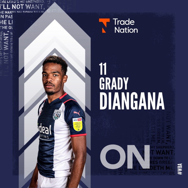 WBA's tweet photo. 69’ | Our first change of the game.

Diangana comes on for Clarke.

🎩 1-0 💙🤍

@ItsTradeNation | #WBA
