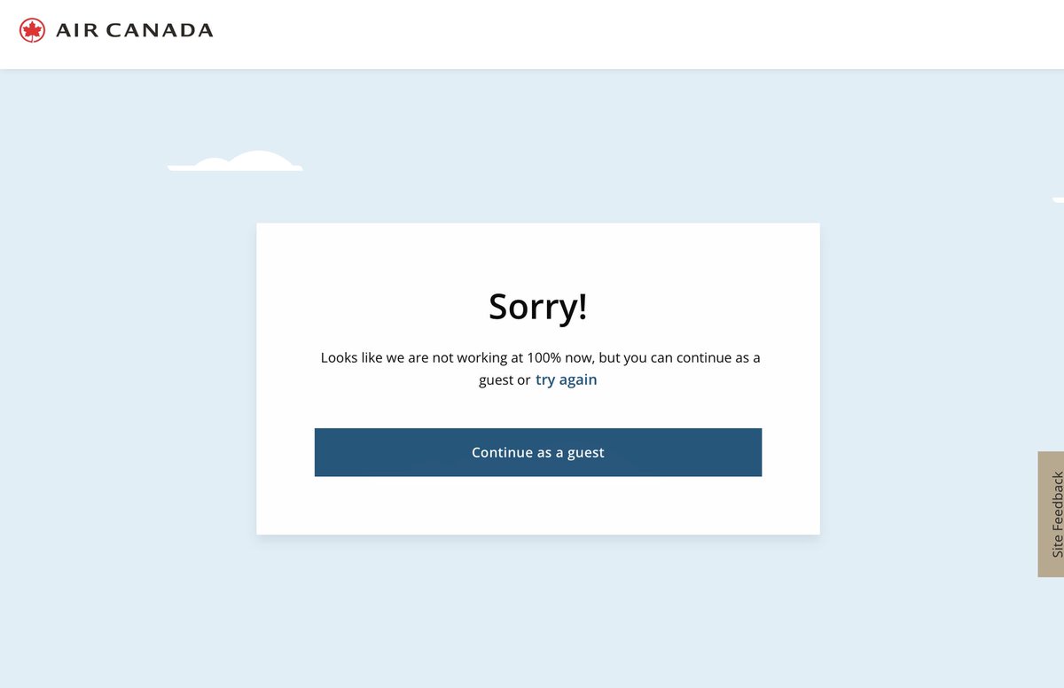 zeecuetw's tweet photo. @AirCanada I need to log into my account to manage a flight, but have been gotten this message since yesterday. Even when I was able to log in before, I wasn’t able to make the changes I want. I’ve tried DM a few times too, but received no response. Can you help????????? https://t.co/qKNK5G3OpG