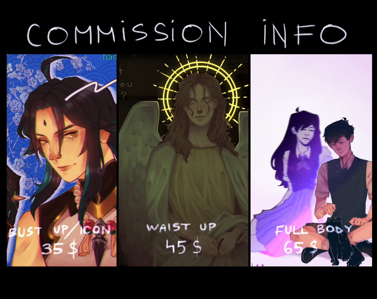 Hadollam's tweet photo. WOO finally doing comms idk why i havent thought of posting these on twitter too lol
✨rts very apreciated! :D
#commission #commissionsopen #commissioninfo #artistontwitter #myart https://t.co/oSqtXOsD19