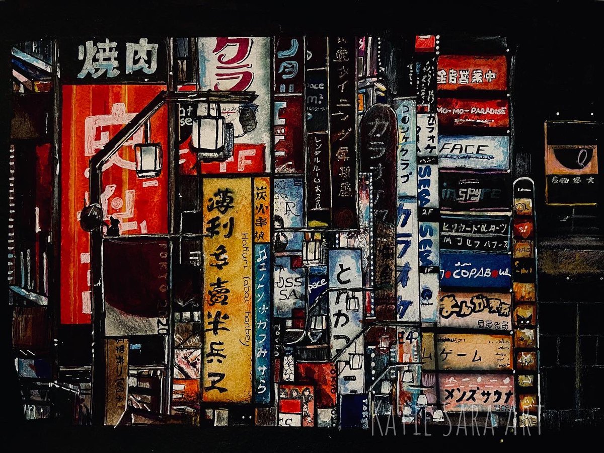 _imagineko's tweet photo. Finally finished this practice painting of Kabukicho~ ✨

Hope you like it~ 😊

#tokyo #kabukicho #nightlife #japanart #cityscapes #anime #manga #japanese #fanart https://t.co/Oz20NEQTbK