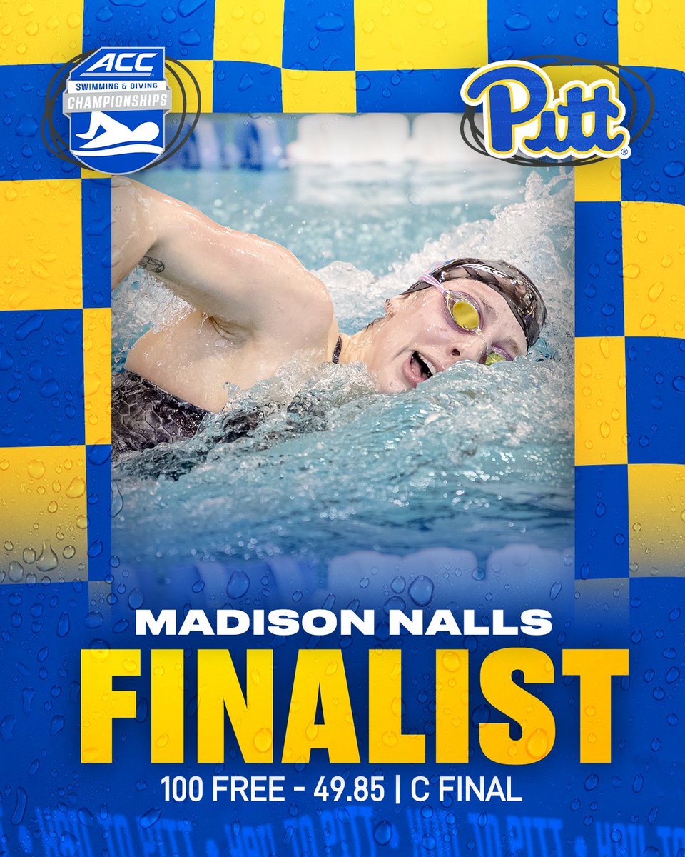 Pitt_SWIM_DIVE's tweet photo. Make that 2⃣ individual finals appearances for Madison Nalls! 

Nalls swims a PR of 49.85, just short of the school record (49.36) to place 20th in the prelims and earn a spot in the C Final. 

#H2oP https://t.co/ebGwOwbMqw