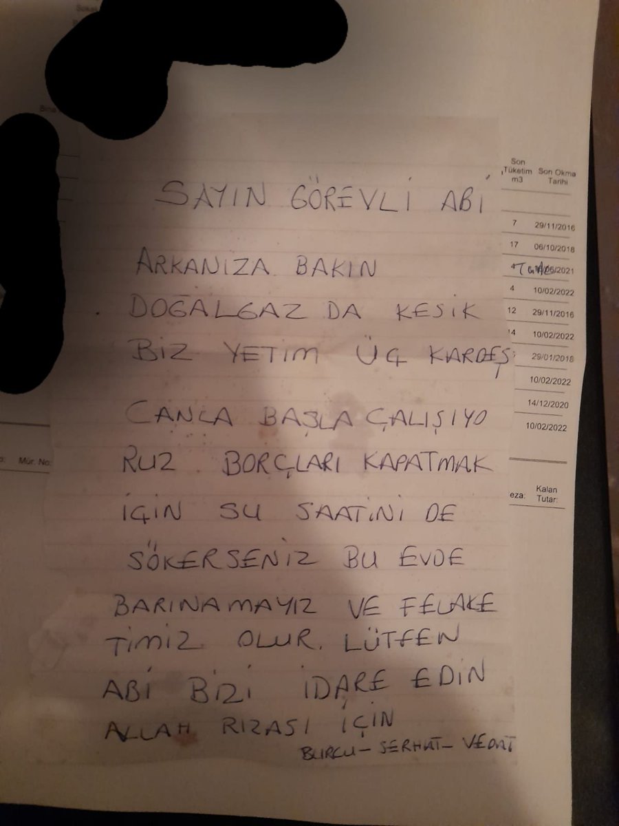 İstanbul'da üç yetimin sayaç okuyan görevliye bıraktıkları not yürekleri burktu