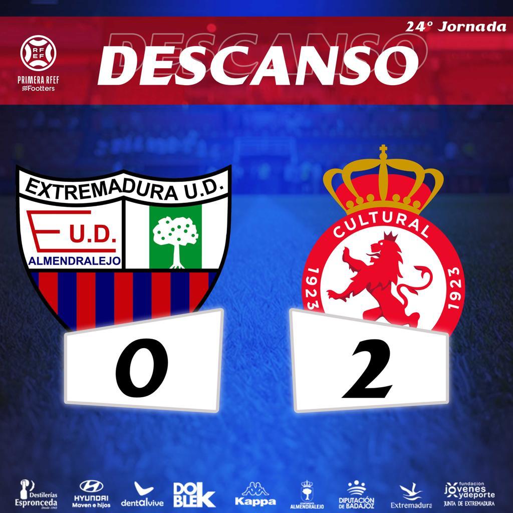 Comienza la segunda parte.
<a href="/EXT_UD/">Extremadura UD</a> 0-2 <a href="/CyDLeonesa/">Cultural y Deportiva Leonesa</a>