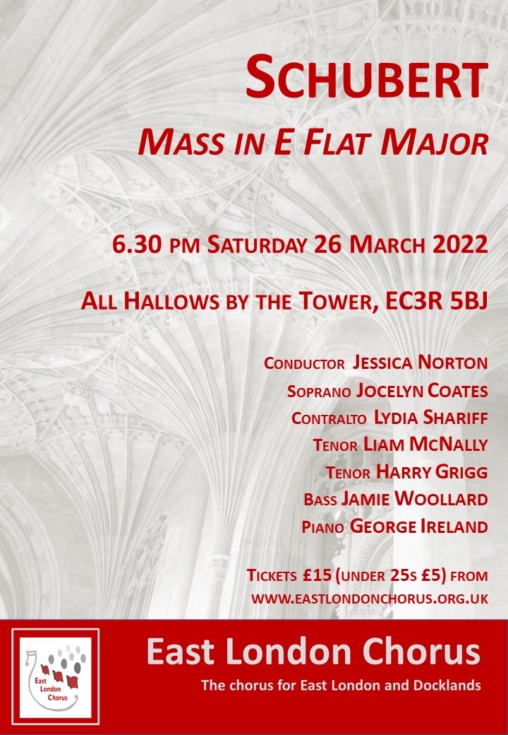 East London Chorus (@elchorus) on Twitter photo We’re excited to be returning to <a href="/AllHallowsTower/">All Hallows by the Tower</a> on 26 March after a 2-year gap to perform Schubert’s gorgeous Mass in E Flat Major. Tickets from buytickets.at/eastlondonchor… - do come and hear us! We’re excited to be returning to <a href="/AllHallowsTower/">All Hallows by the Tower</a> on 26 March after a 2-year gap to perform Schubert’s gorgeous Mass in E Flat Major. Tickets from buytickets.at/eastlondonchor… - do come and hear us!