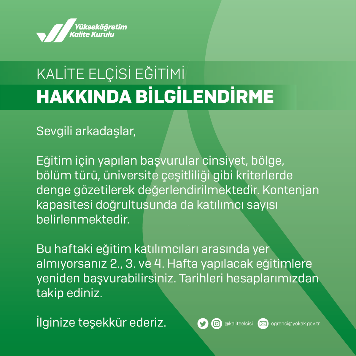📢 Kalite Elçisi Eğitimi Hakkında Bilgilendirme

<a href="/kaliteelcisi/">Yükseköğretim Kalite Kurulu Öğrenci Komisyonu</a> <a href="/ykalitekurulu/">Yükseköğretim Kalite Kurulu (YÖKAK)</a> <a href="/theqc_int/">Turkish Higher Education Quality Council (THEQC)</a>
<a href="/karmuhsin/">Muhsin KAR</a> <a href="/drgoncauludag/">Gonca Uludağ</a>
<a href="/mehmetbora_/">Mehmet BORA</a> <a href="/senactl_/">Sena Çatal</a>